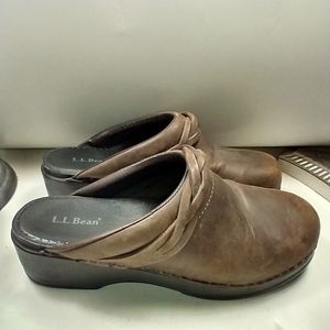 LL Bean Brown Braided Leather Strap Mules Women's sz 8.5